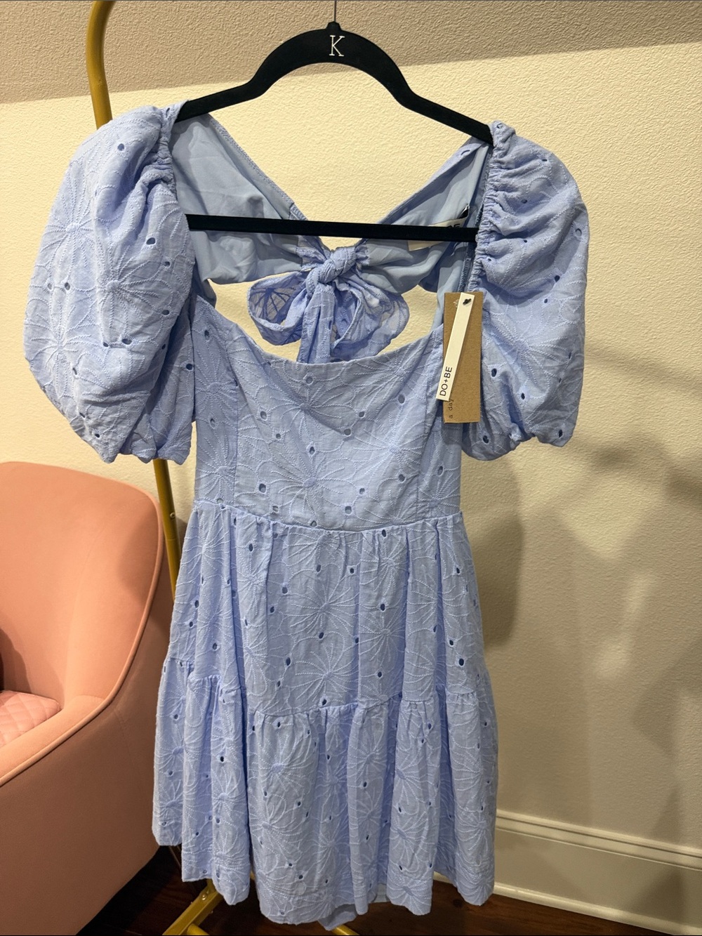 DO+BE Light Blue Eyelet Puff Sleeve Dress